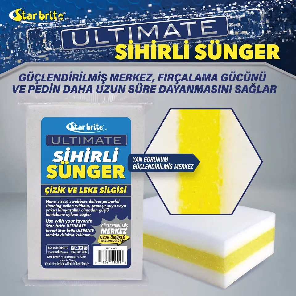 Starbrite® - Sünger Ultimate Magic Sponge XL (18x10 cm): Güçlendirilmiş Gövdesi ve Mikro Fırçalama Gücüyle En İnatçı Lekelere Anında Son Verin!