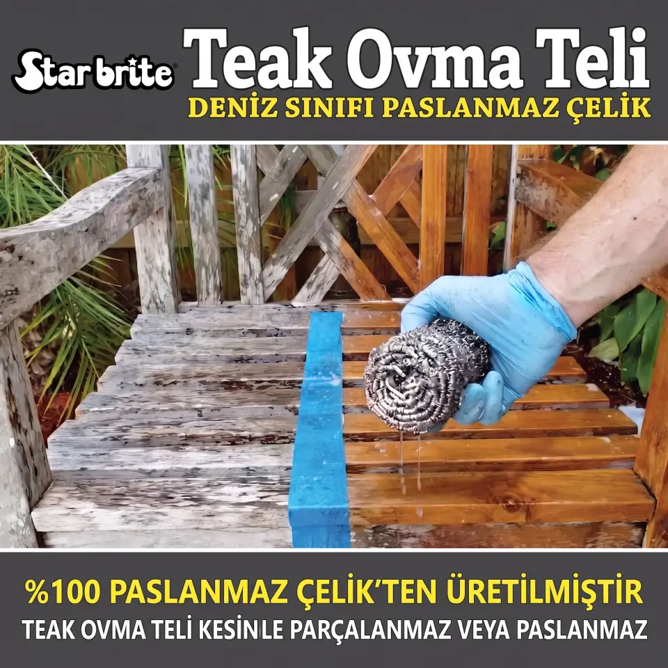 Starbrite® - Tik Ovma Teli ''Magic Scrub'' (Paslanmaz Çelik): Tik Ahşaplardaki İnatçı Kir ve Küflere Karşı Profesyonel Çözüm!