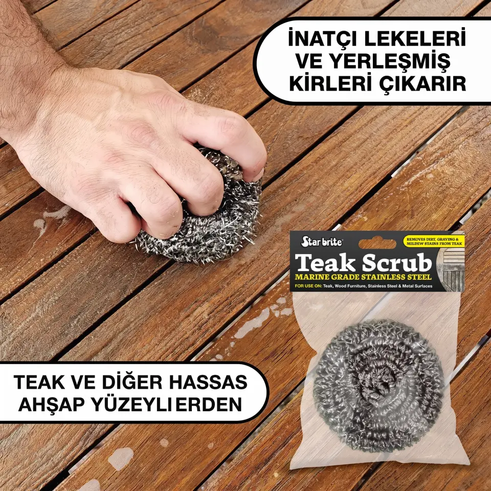 Starbrite® - Tik Ovma Teli ''Magic Scrub'' (Paslanmaz Çelik): Tik Ahşaplardaki İnatçı Kir ve Küflere Karşı Profesyonel Çözüm!