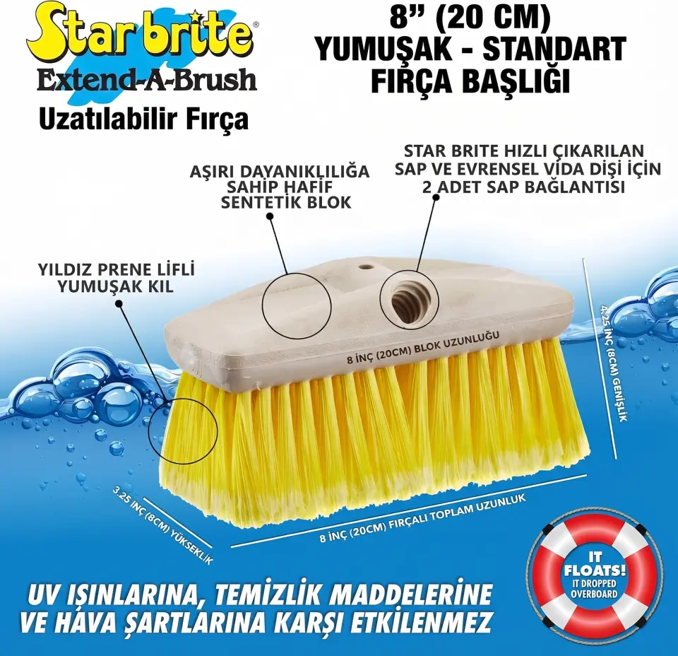 Starbrite® - Yumuşak Güverte ve Cam Fırçası Sarı (20 cm): Cam ve Pleksiglas İçin %100 Çizilmez Güvence, Batmayan Hafif Tasarım!