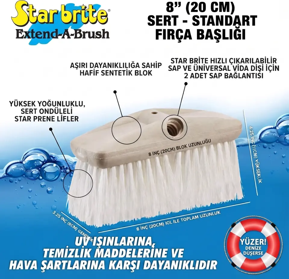 Starbrite® - Sert Güverte Fırçası Beyaz (20 cm): En Ağır Kirler ve Kaymaz Zeminler İçin Maksimum Temizlik Gücü!