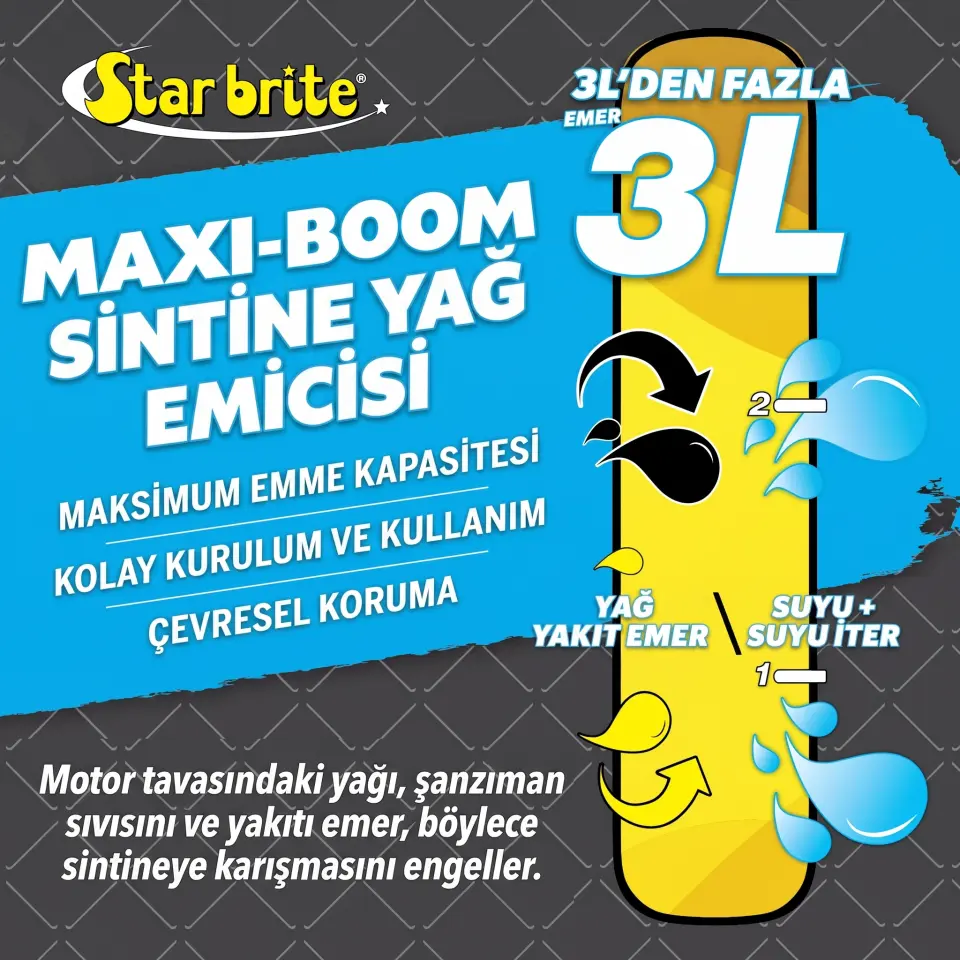 Starbrite® - Sintine Yağ Emici Sosis Maxi-Boom (10x38 cm): Sintinedeki Yağ ve Yakıta Kesin Çözüm, Suya Dokunmadan Maksimum Temizlik!