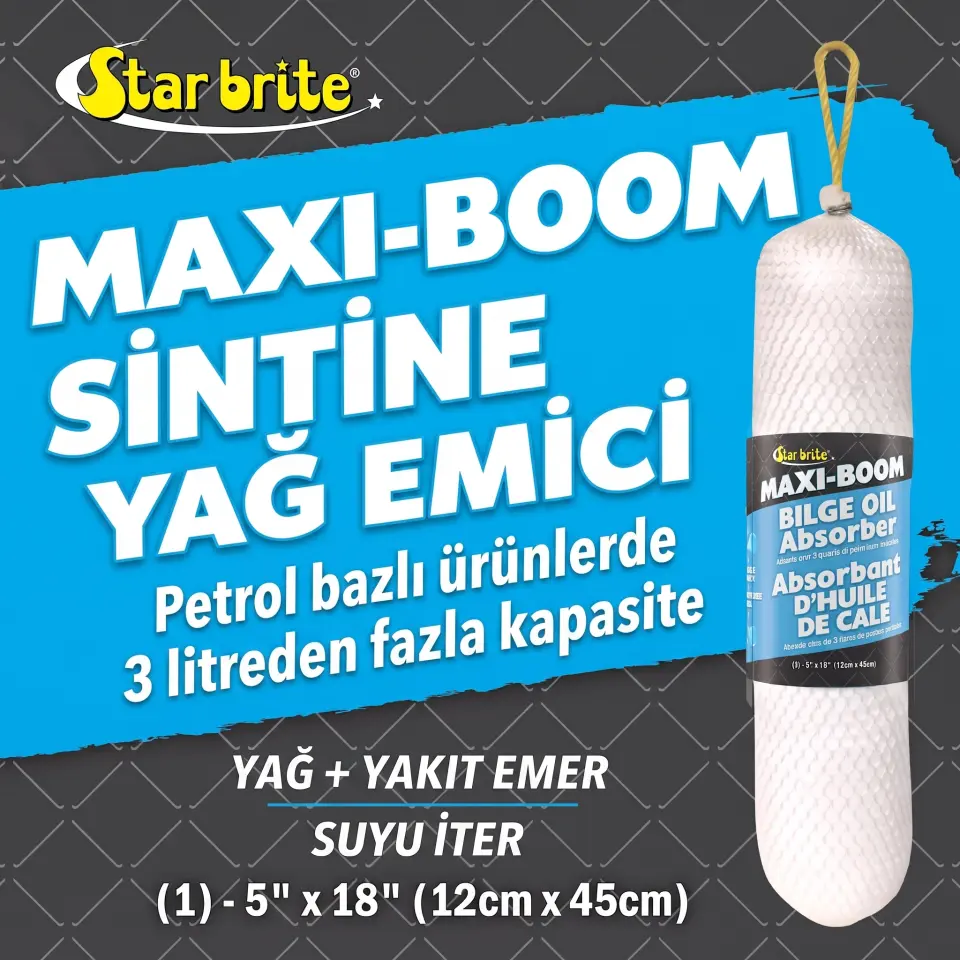 Starbrite® - Sintine Yağ Emici Sosis Maxi-Boom (10x38 cm): Sintinedeki Yağ ve Yakıta Kesin Çözüm, Suya Dokunmadan Maksimum Temizlik!