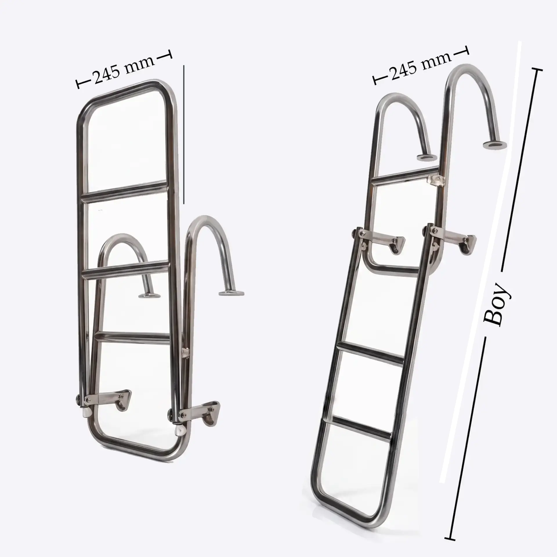 Sealux Katlanabilir Paslanmaz Tutamaklı Tekne Merdiveni (2+2 Basamaklı) En: 24.5 cm Boy: 103 cm