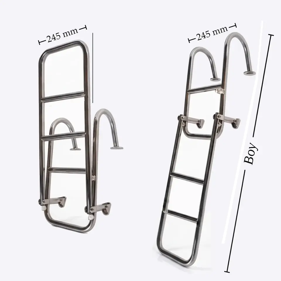 Sealux Katlanabilir Paslanmaz Tutamaklı Tekne Merdiveni (2+2 Basamaklı) En: 24.5 cm Boy: 103 cm