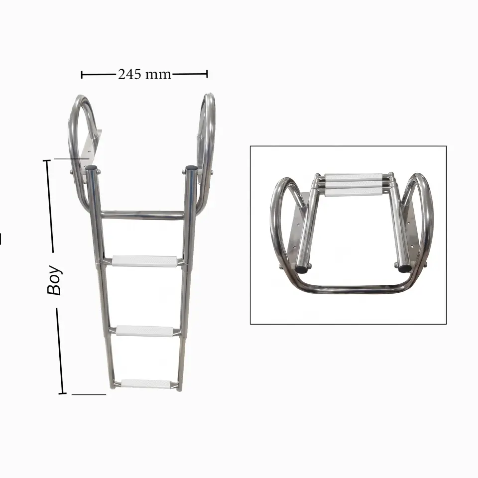 Sealux Katlanabilir Paslanmaz Tutamaklı Tekne Merdiveni (3 Basamaklı) En: 24.5 cm Boy: 92 cm