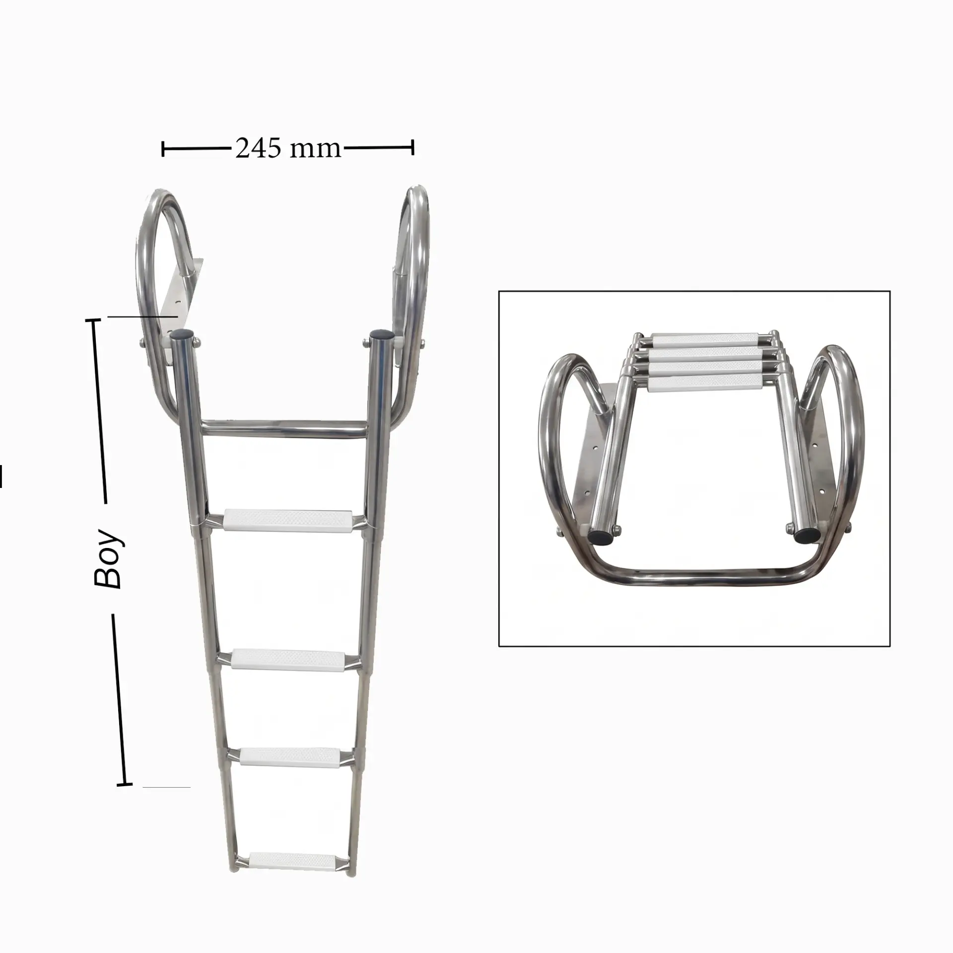 Sealux Katlanabilir Paslanmaz Tutamaklı Tekne Merdiveni (4 Basamaklı) En: 24.5 cm Boy: 120 cm