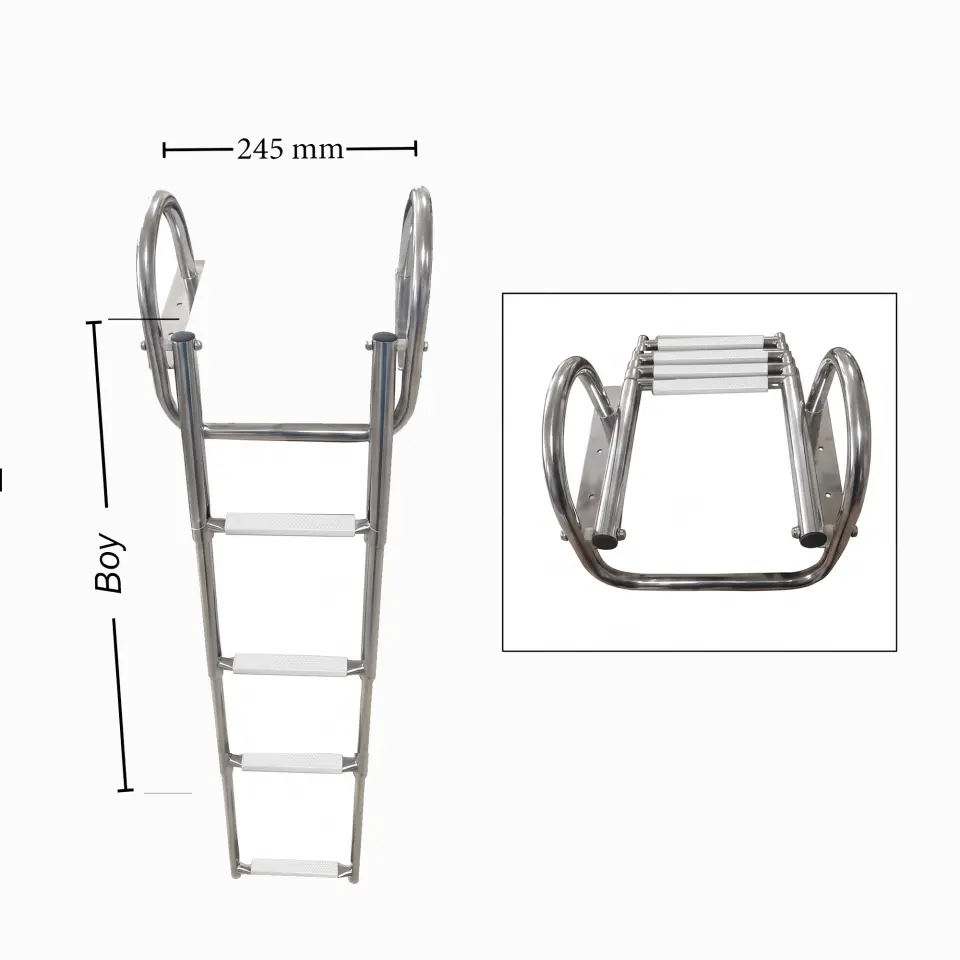 Sealux Katlanabilir Paslanmaz Tutamaklı Tekne Merdiveni (4 Basamaklı) En: 24.5 cm Boy: 120 cm