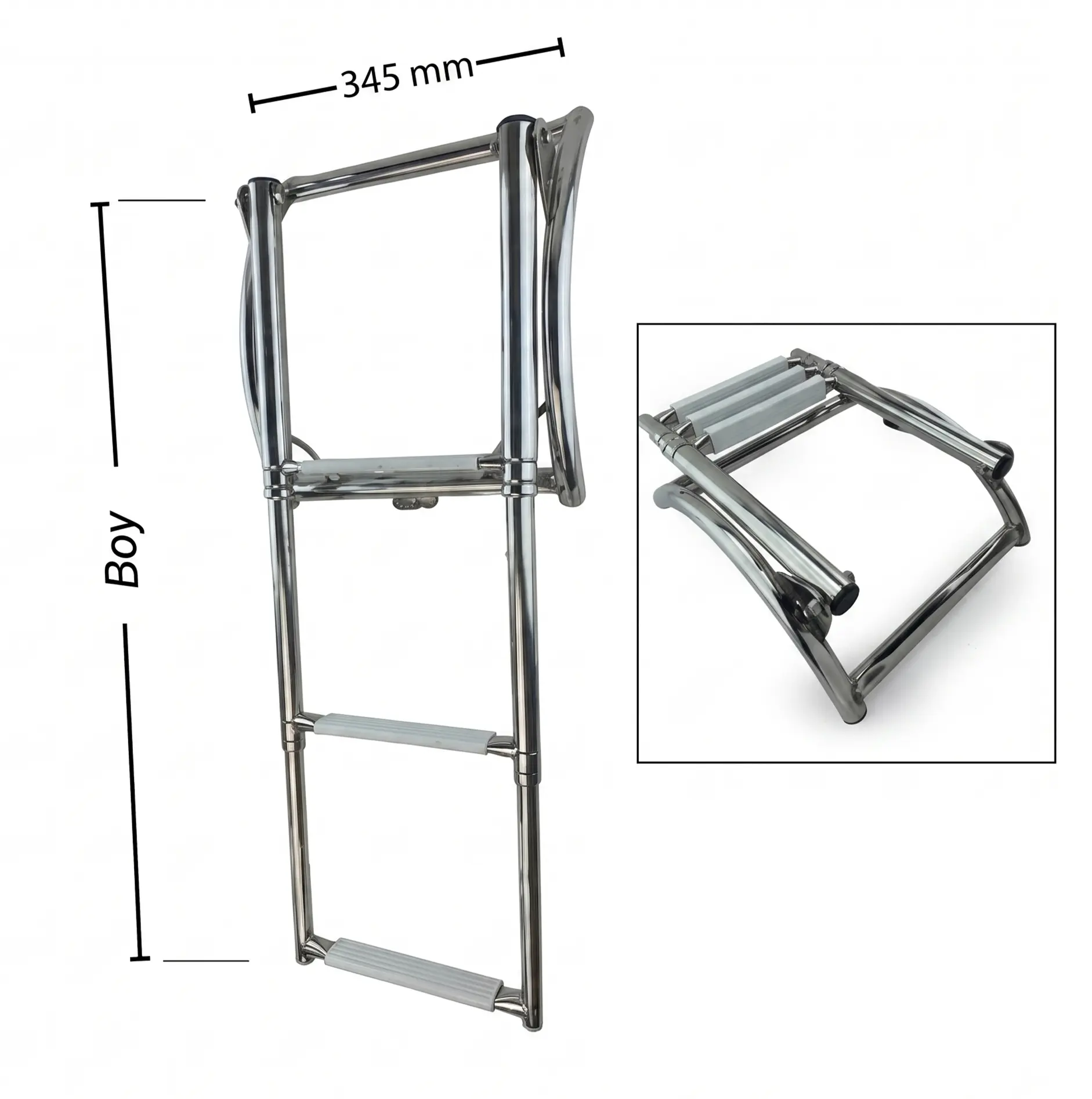 Sealux Teleskopik Paslanmaz Bot Merdiveni (3 Basamaklı) En: 34.5 cm Boy: 88 cm
