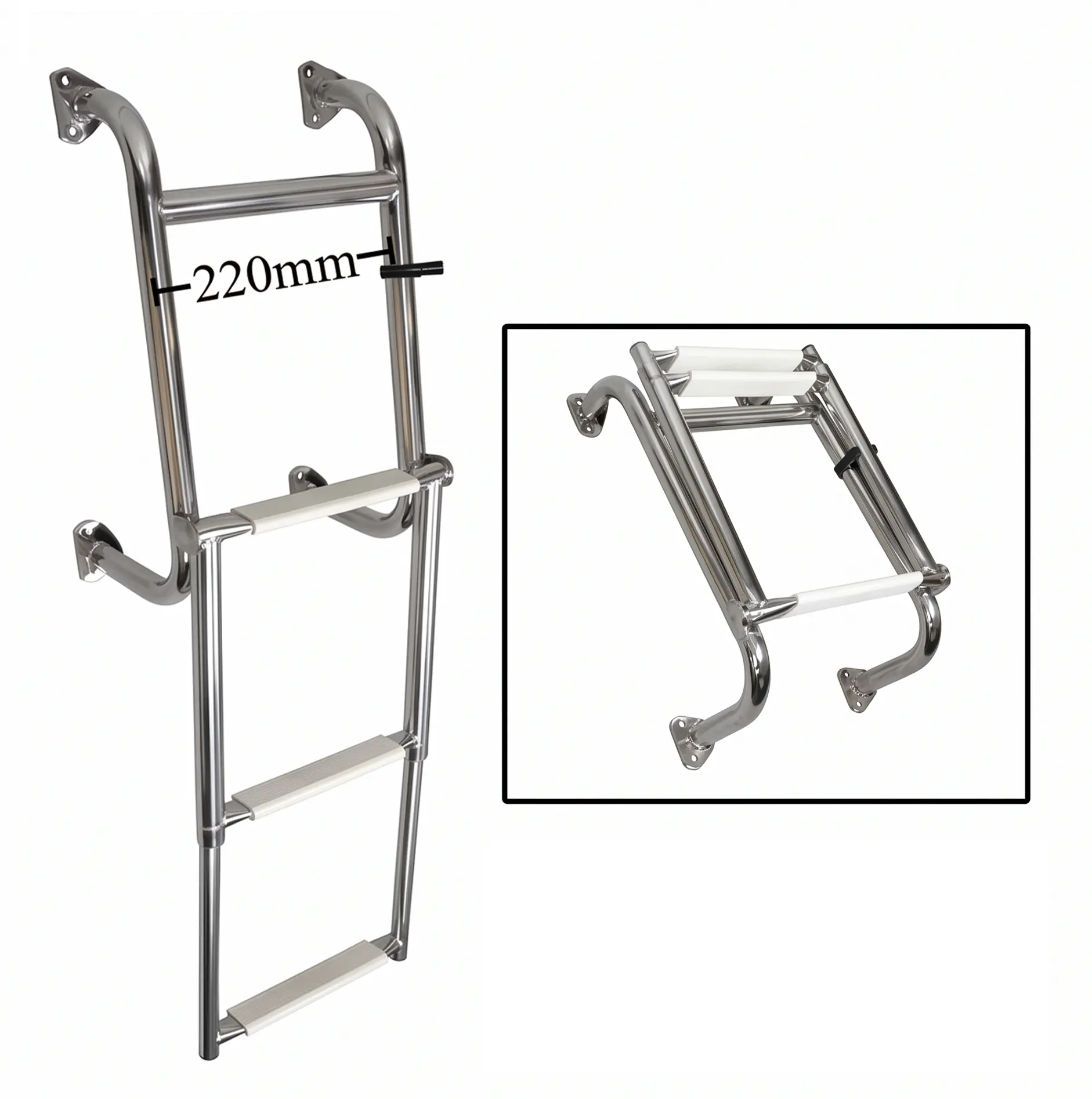 Sealux Katlanabilir Paslanmaz Tekne Merdiveni (3+1 Basamaklı) En: 22 cm Boy: 95 cm