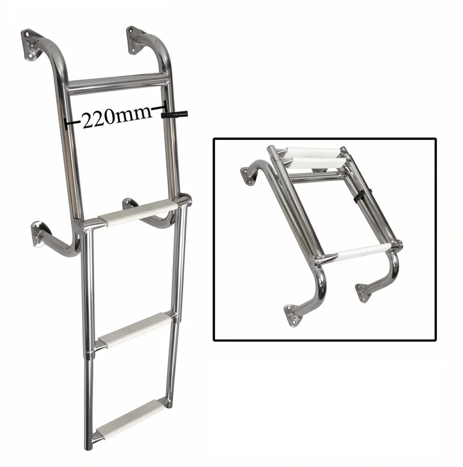 Sealux Katlanabilir Paslanmaz Tekne Merdiveni (3+1 Basamaklı) En: 22 cm Boy: 95 cm