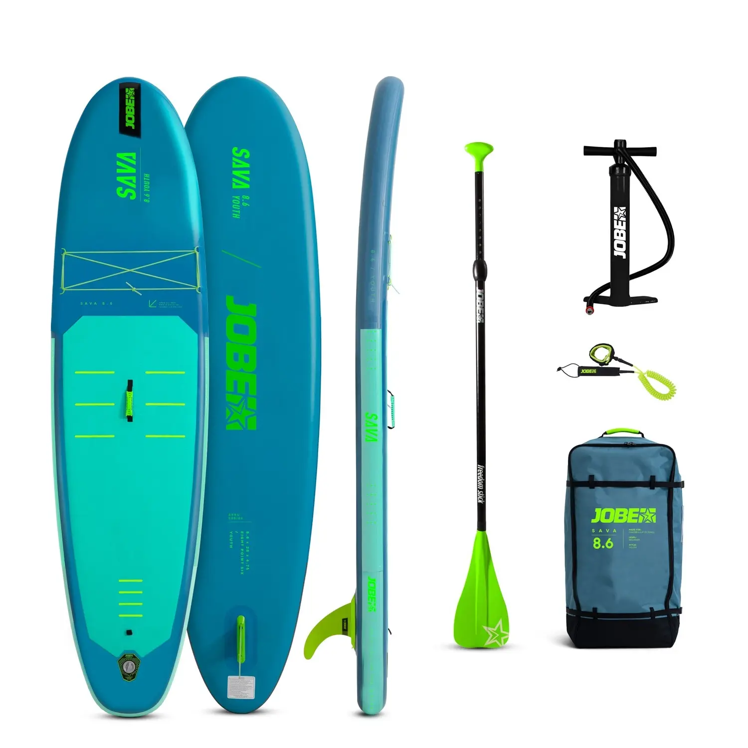 JOBE Sava Sup Board 8.6 Seti - Turkuvaz - Taşıma Kapasitesi: 80 Kg - Çocuk ve Genç Maceracılar İçin Su Üstünde Güven ve Eğlence