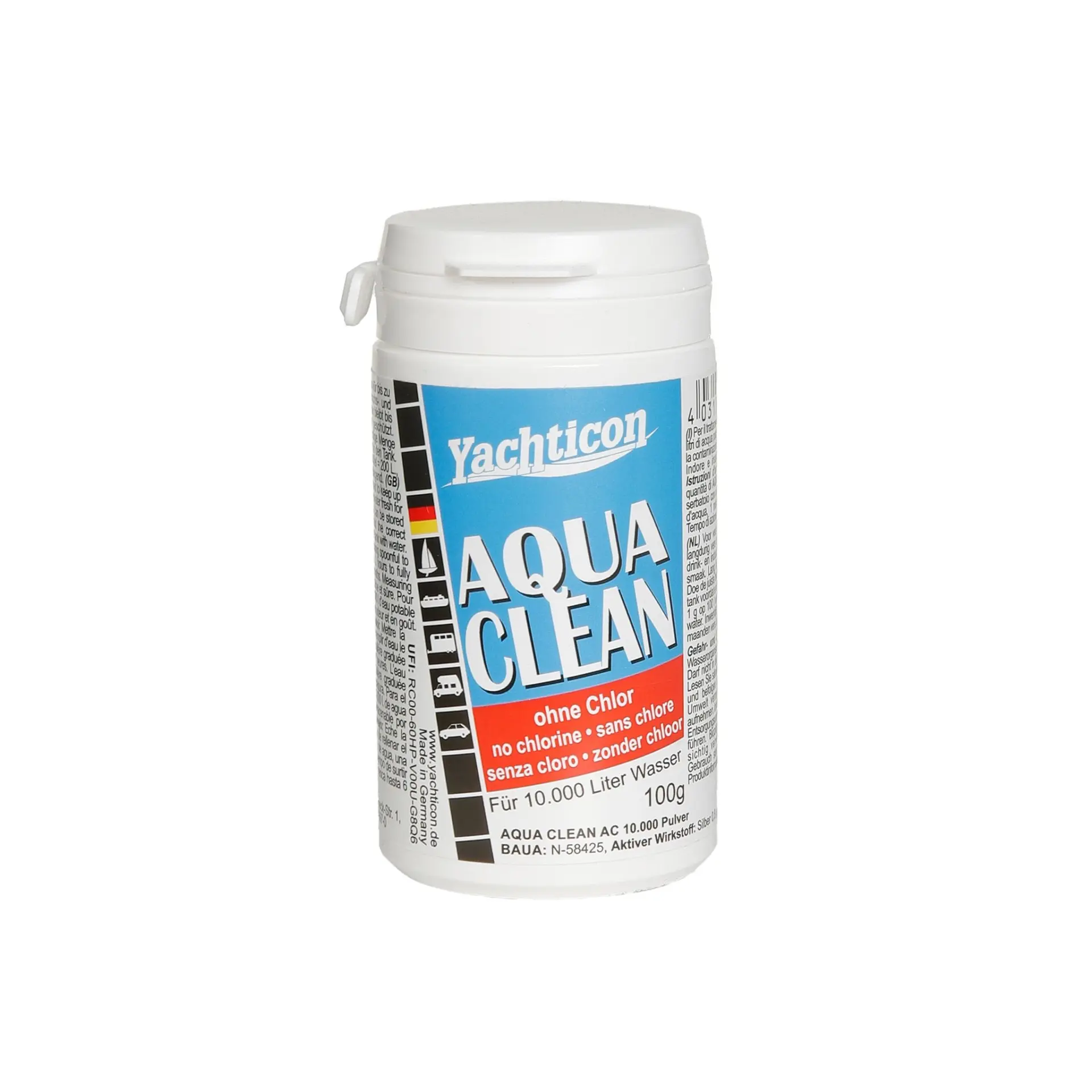 Yachticon - Aqua Clean Klor İçermez Toz (100gr): Güvenli Ve Taze İçme Suyu Sağlar.