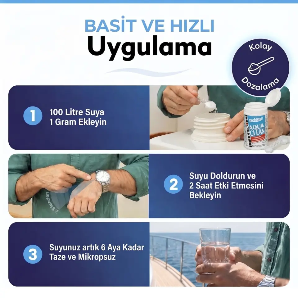 Yachticon - Aqua Clean Klor İçermez Toz (100gr): Güvenli Ve Taze İçme Suyu Sağlar.