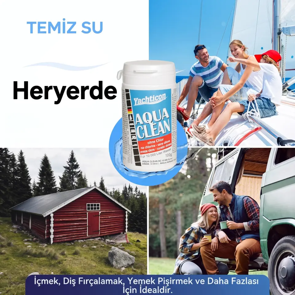 Yachticon - Aqua Clean Klor İçermez Toz (100gr): Güvenli Ve Taze İçme Suyu Sağlar.