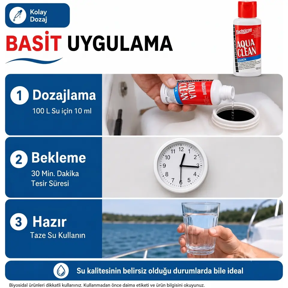 Yachticon - Aqua Clean Klor İçermez Sıvı (100ml): Sadece 30 Dakikada Güvenli İçme Suyuna Ulaşın!