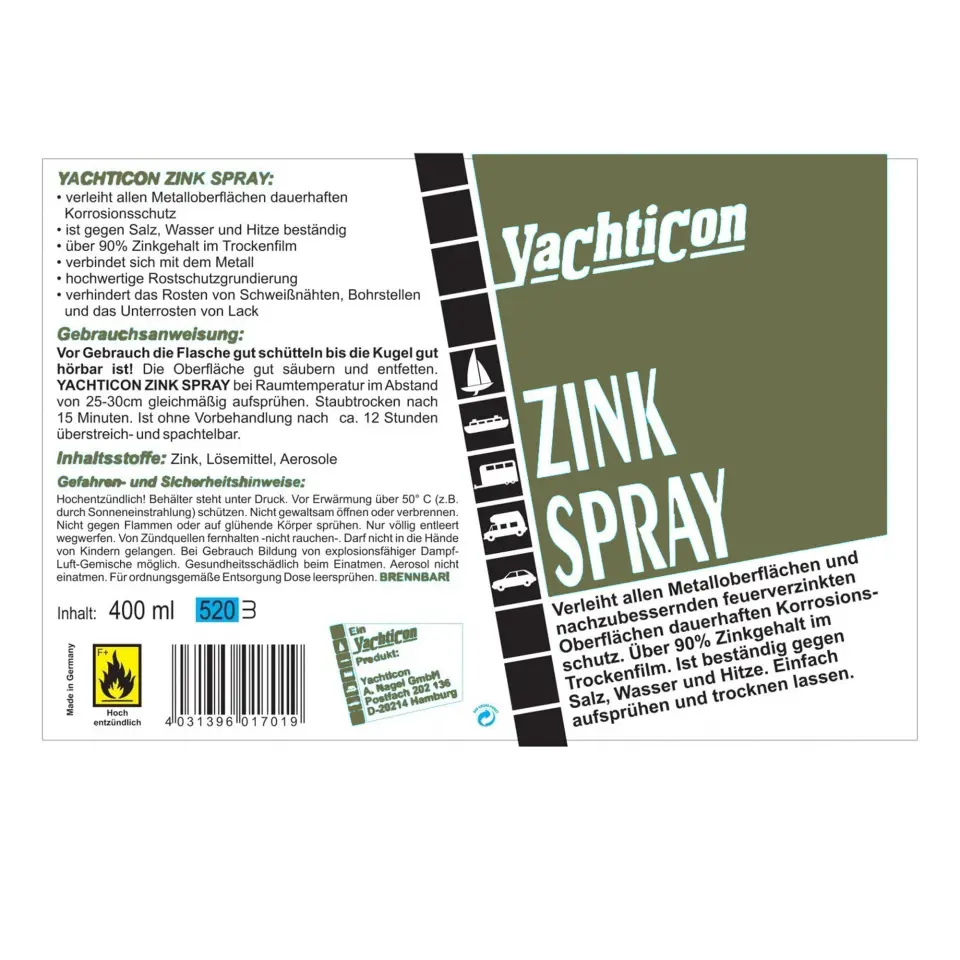Yachticon - Çinko Sprey (400 ml): Metalleriniz İçin %90 Saf Çinko Güvencesiyle Zırh Gibi Pas Koruması!