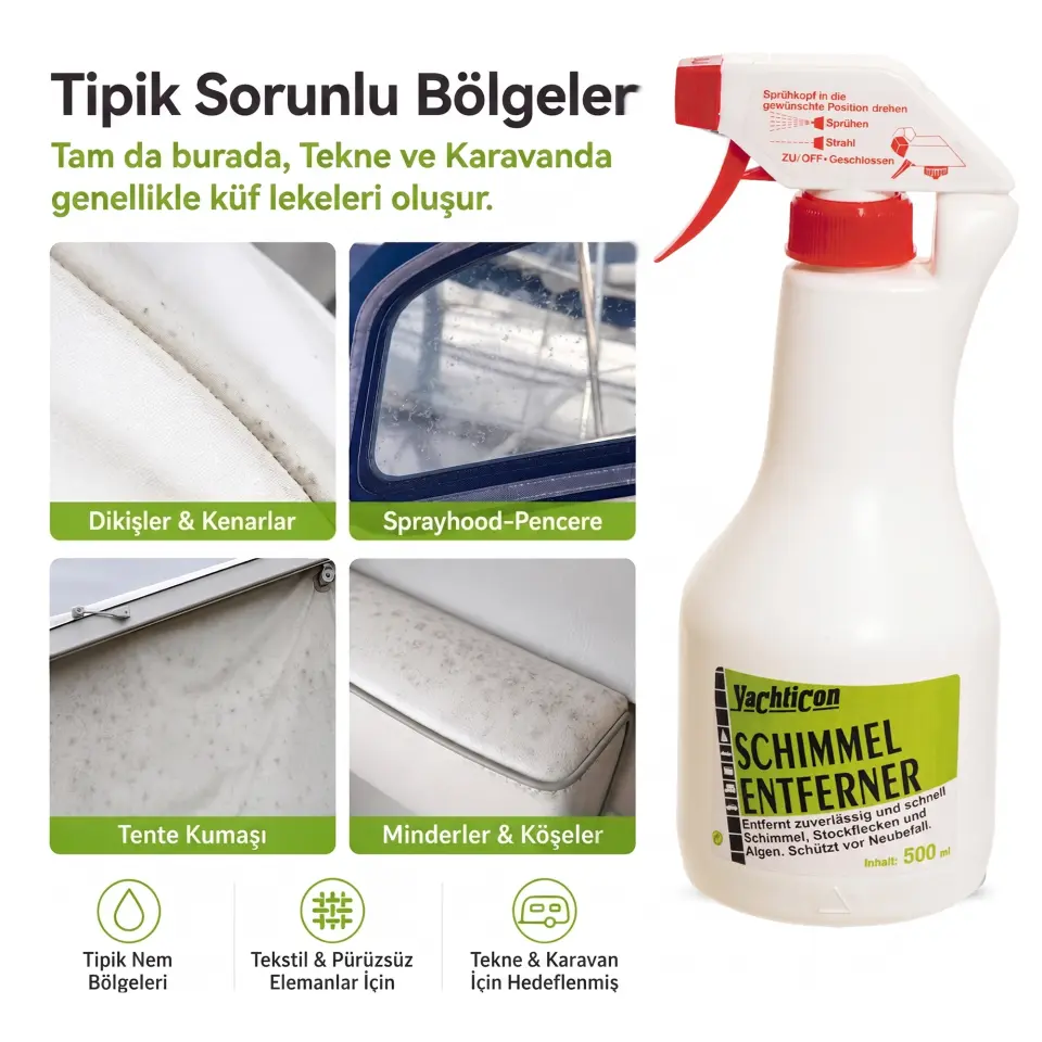 Yachticon - Küf ve Mantar Sökücü Sprey (500 ml): Püskürtün ve İzleyin; Küf, Yosun ve Kötü Kokulara Ovalamadan Son Verin!