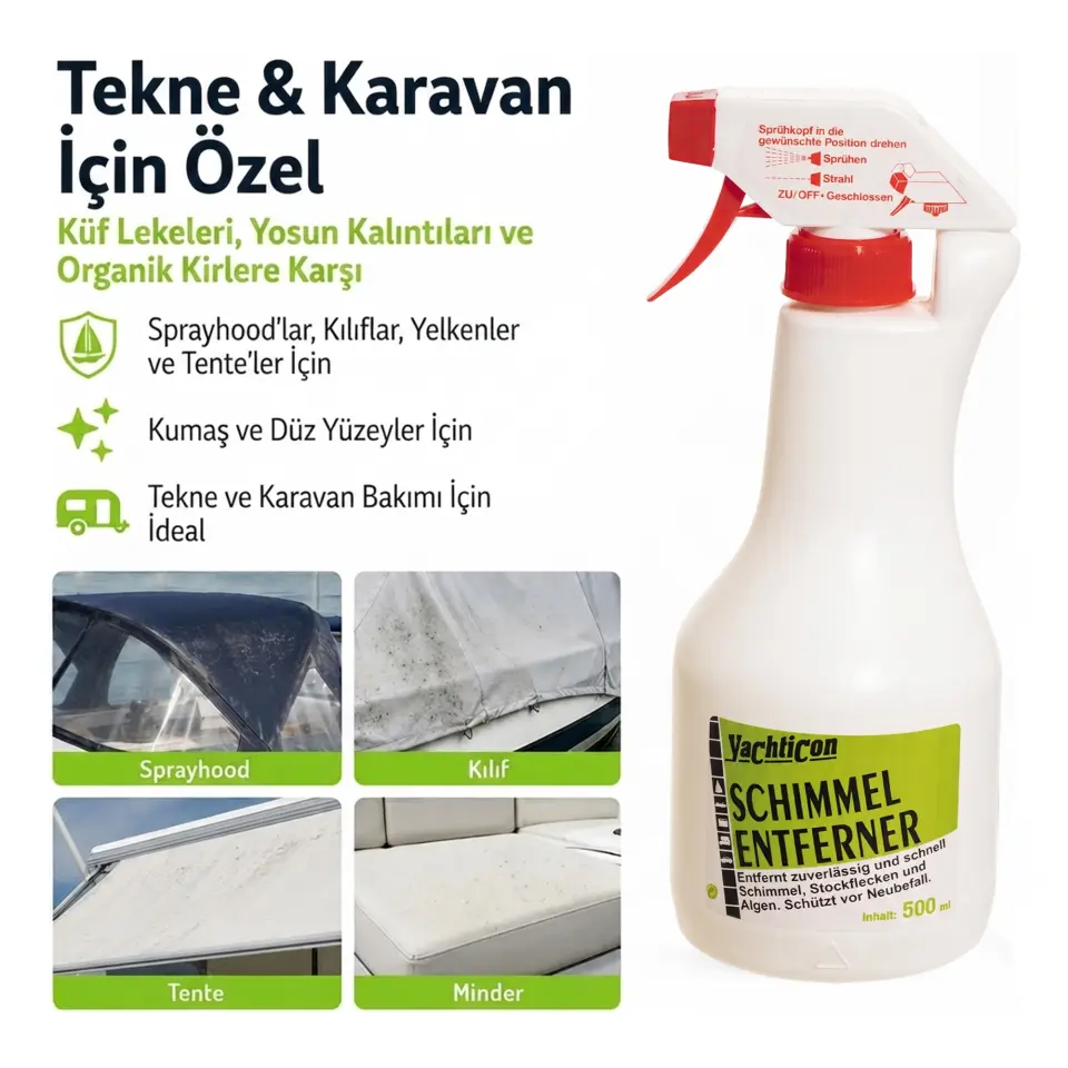 Yachticon - Küf ve Mantar Sökücü Sprey (500 ml): Püskürtün ve İzleyin; Küf, Yosun ve Kötü Kokulara Ovalamadan Son Verin!