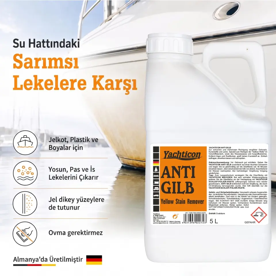 Yachticon - Sararma Giderici Önleyici (5 L): Su Hattındaki ve Egzoz Çevresindeki İnatçı Sararmalara Ovalamadan Son Verin!
