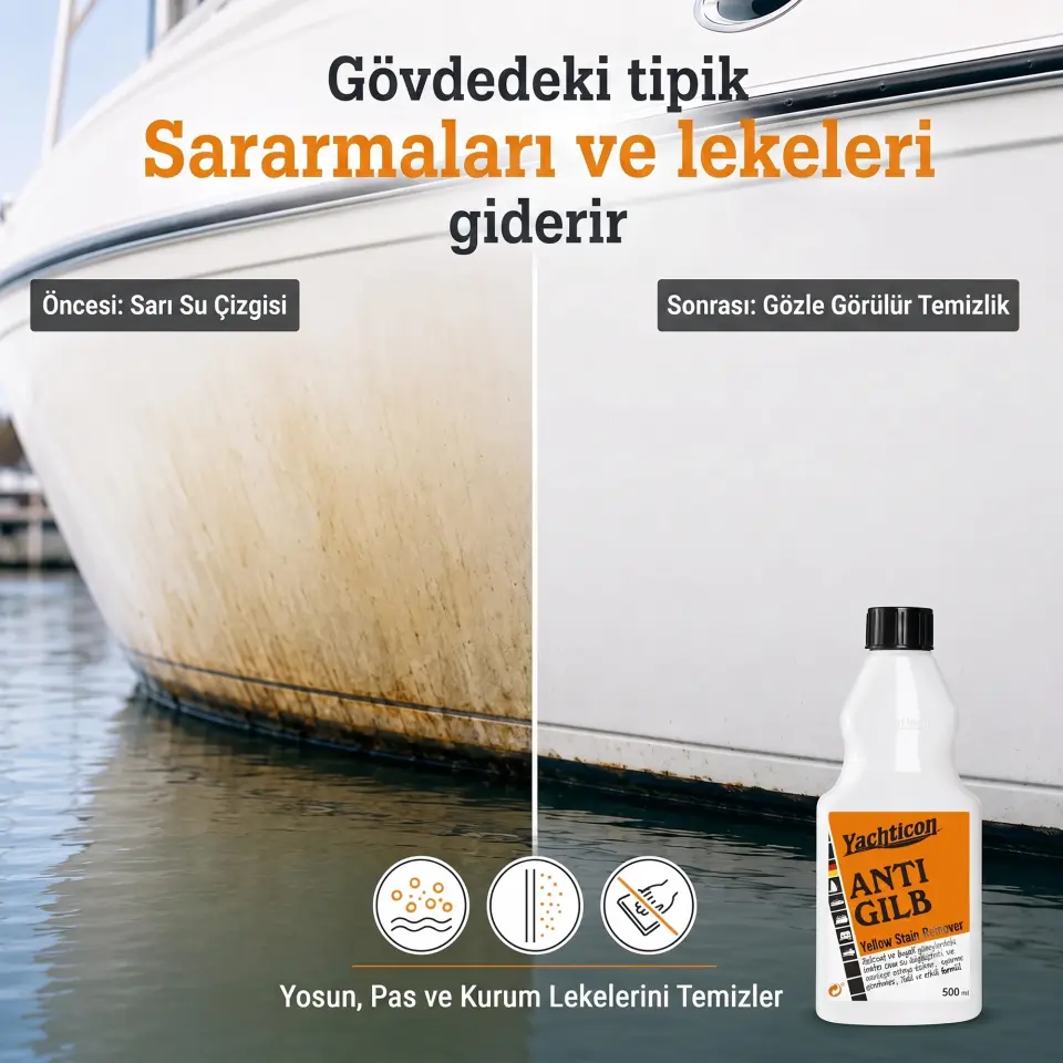 Yachticon - Sararma Giderici Önleyici (500 ml): Su Hattındaki ve Egzoz Çevresindeki İnatçı Sararmalara Ovalamadan Son Verin!
