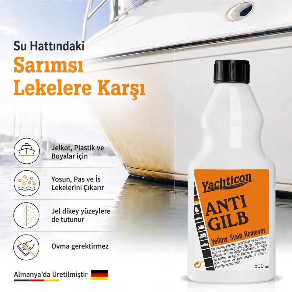 Yachticon - Sararma Giderici Önleyici (500 ml): Su Hattındaki ve Egzoz Çevresindeki İnatçı Sararmalara Ovalamadan Son Verin!