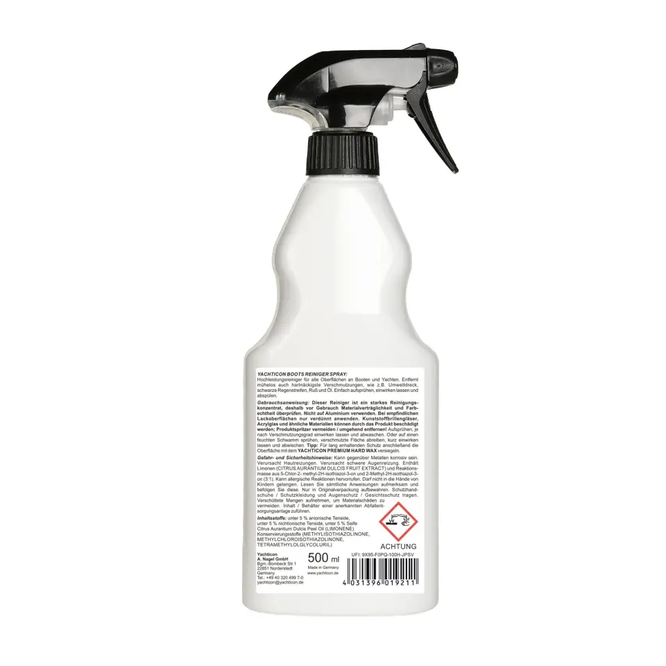 Yachticon - Sprey Yüksek Performanslı Tekne ve Bot Temizleyici  (500 ml): Endüstriyel Kirlere, Siyah Yağmur İzlerine ve İnatçı Yağlara Karşı Pratik Sprey Gücü!
