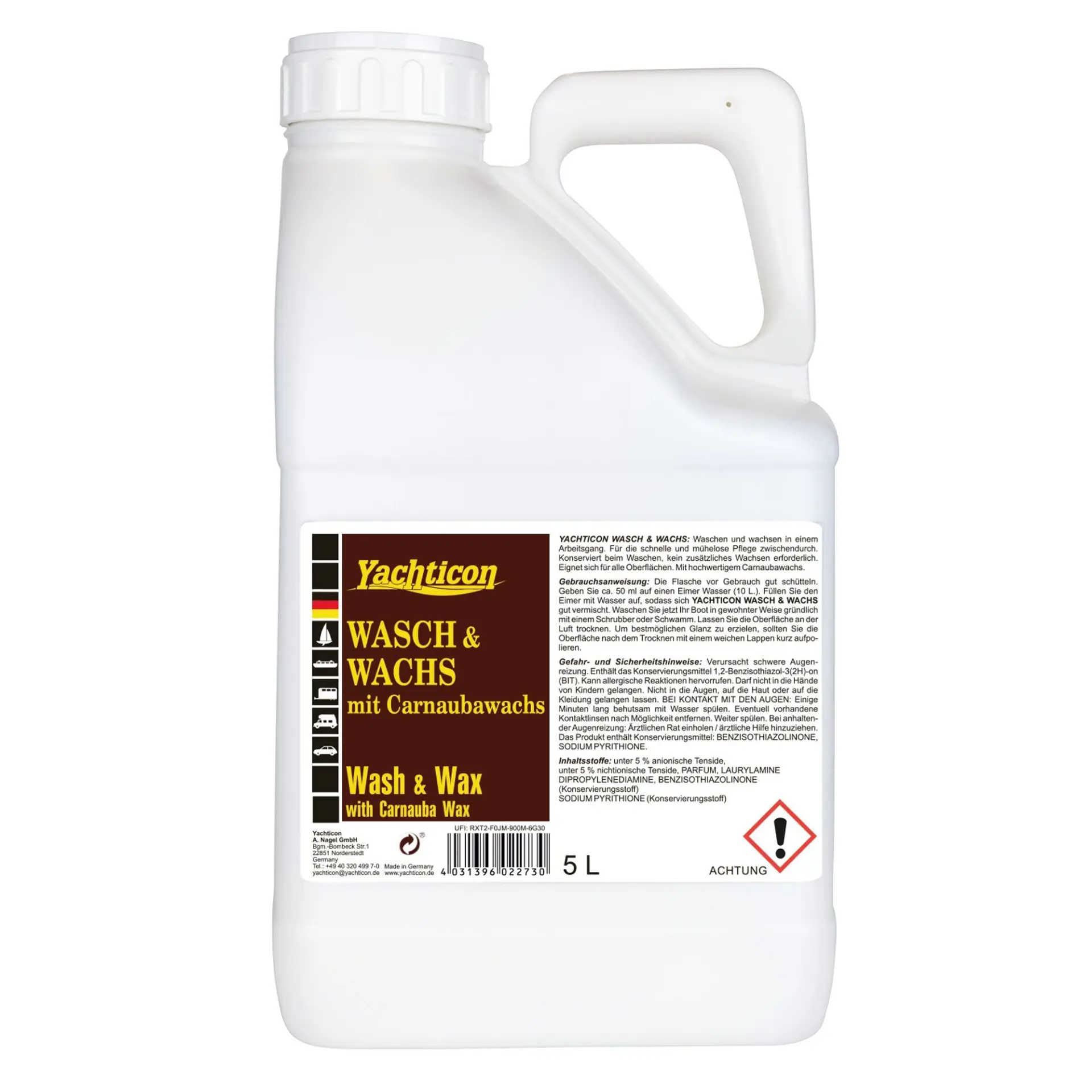 Yachticon - Wash & Wax 2'si 1 arada Yıkama ve Vaks (5 Lt): Teknenizi Yıkarken Aynı Anda Cila Atın, Carnauba Parlaklığına Kavuşturun!