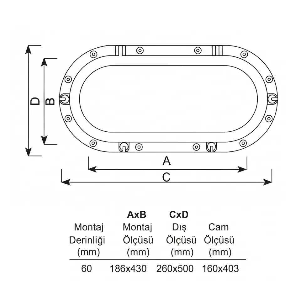 Sealux - Oval Lumboz ABS Plastik Siyah (50x26cm): Füme Temperlenli Cam Estetiği ve Maksimum Sızdırmazlık Güvencesi!