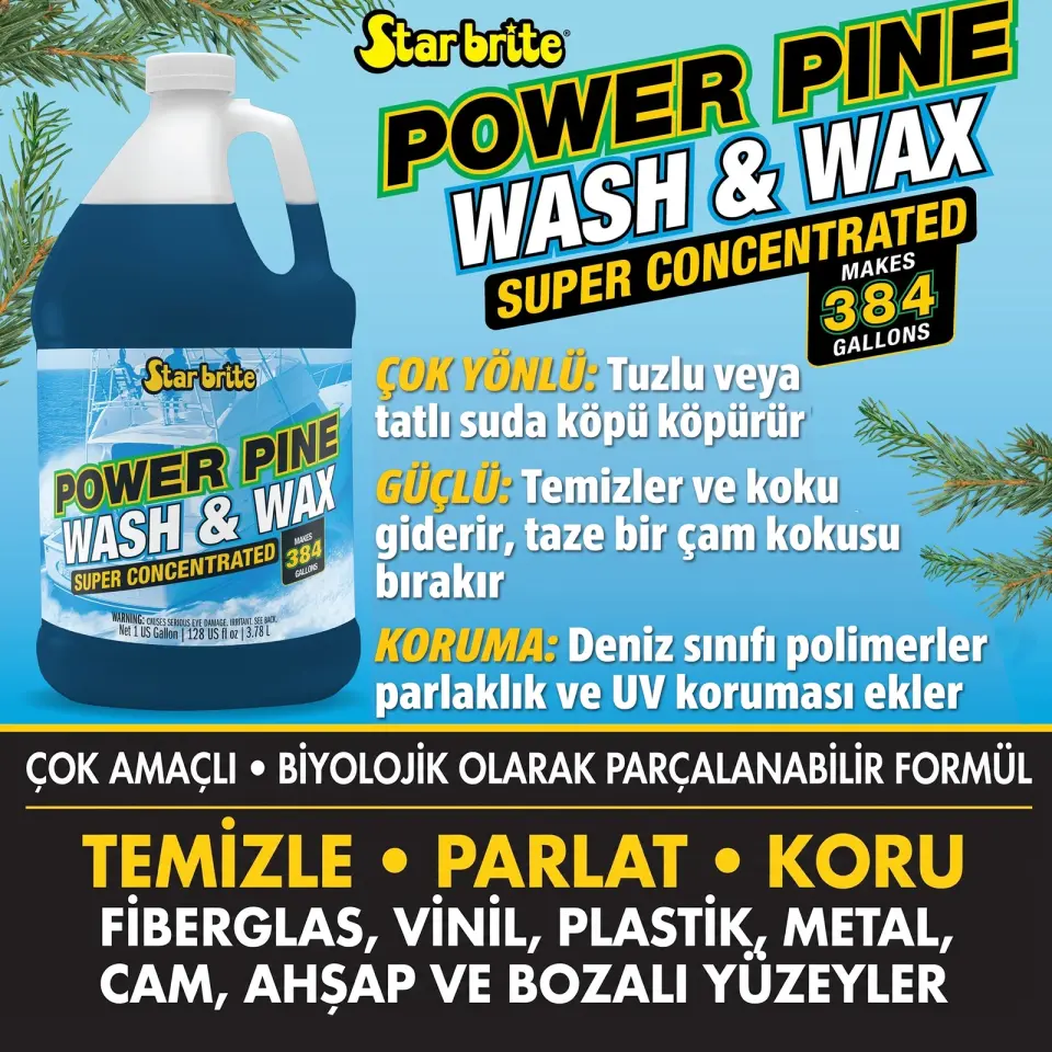 Starbrite® - Tekne Şampuanı ve Cila (3.79 L) Power Pine Çam Özlü Konsantre: Çamın Doğal Gücüyle Derinlemesine Temizlik ve Uzun Ömürlü Vaks Koruması!