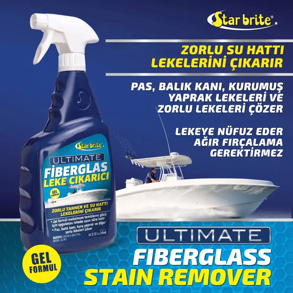 Starbrite® - Jel Formüllü Fiberglas Leke Çıkarıcı (950 ml): Su Hattı Sararmalarına ve Pas Lekelerine Elveda, Zahmetsiz Beyazlık!