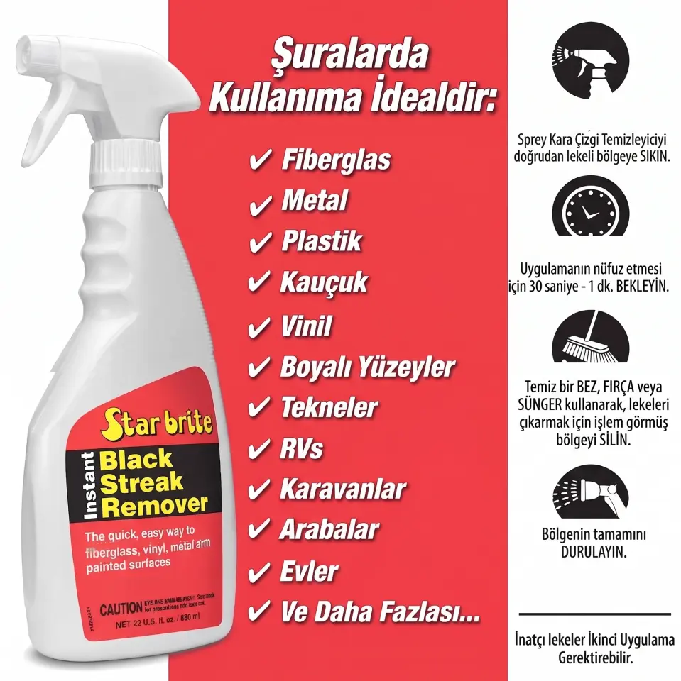 Starbrite® - Siyah Leke ve Akıntı Giderici Sprey (650 ml): Teknenizdeki ve Karavanınızdaki Çirkin Siyah Çizgilere Temas Ettiği Anda Son Verin!