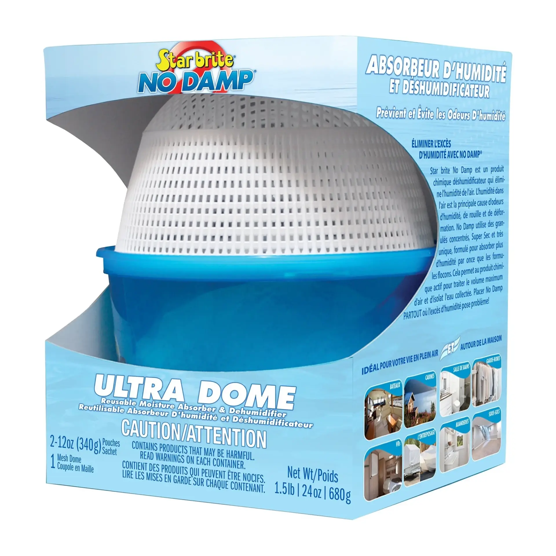 Starbrite® - No Damp® Ultra Dome Kubbe Nem Alıcı (680 g/3.79 Lt): 50 m³ Alanda Maksimum Nem Kontrolü, Rutubete ve Küf Kokularına Kesin Çözüm!