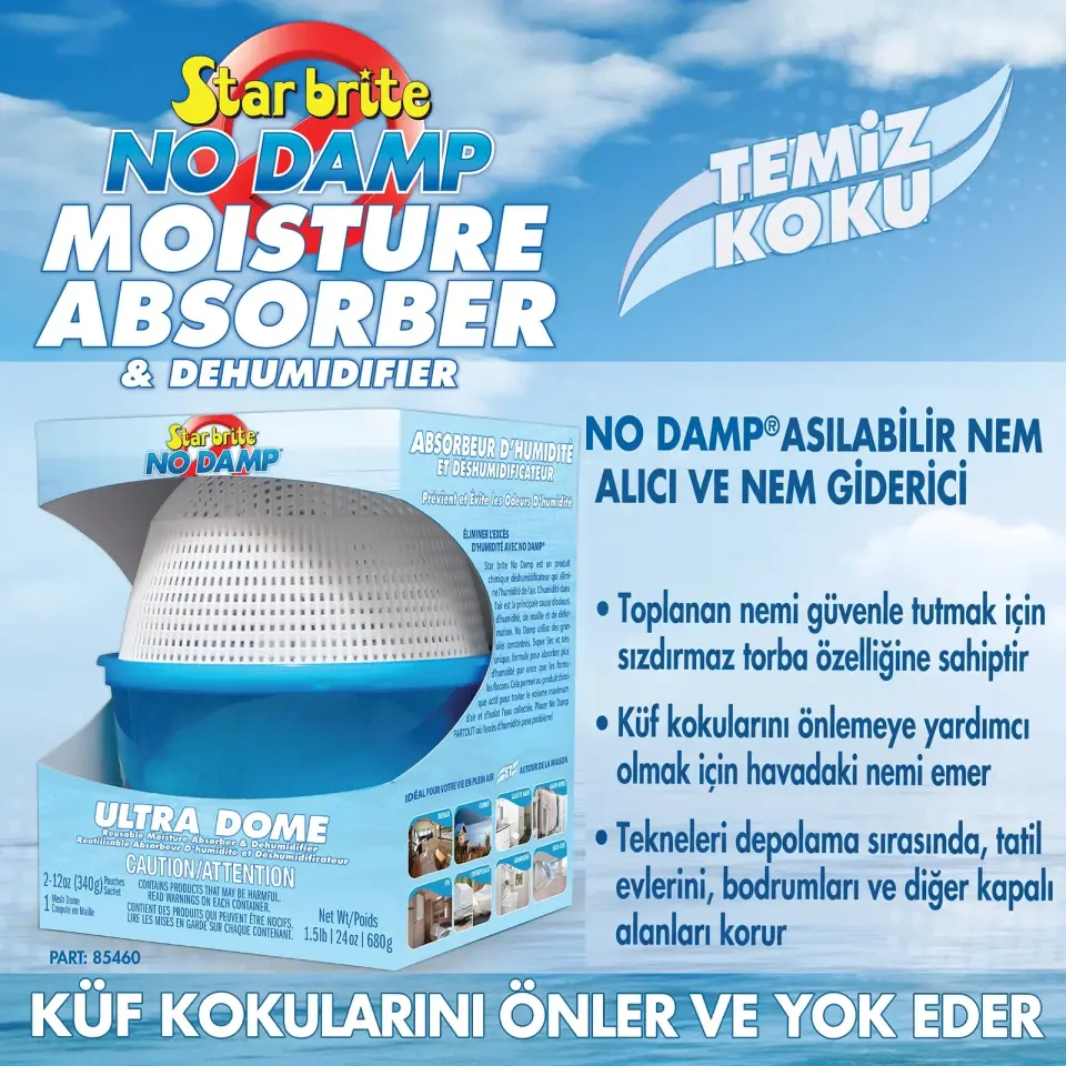 Starbrite® - No Damp® Ultra Dome Kubbe Nem Alıcı (680 g/3.79 Lt): 50 m³ Alanda Maksimum Nem Kontrolü, Rutubete ve Küf Kokularına Kesin Çözüm!