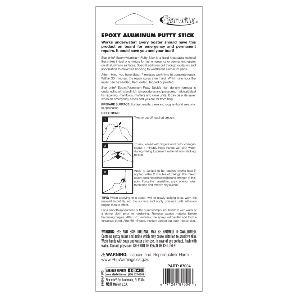 Starbrite® - Epoksi Alüminyum Tamir Macunu (114 g): Alüminyum Yüzeyler İçin Su Altında Çalışan, Çelik Gibi Sağlam Acil Tamir Çözümü!