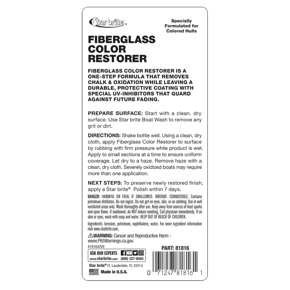 Starbrite® - Fiber Renk Canlandırıcı (473 ml): Solmuş Tekne Gövdelerine İlk Günkü Canlılığını Geri Verin!