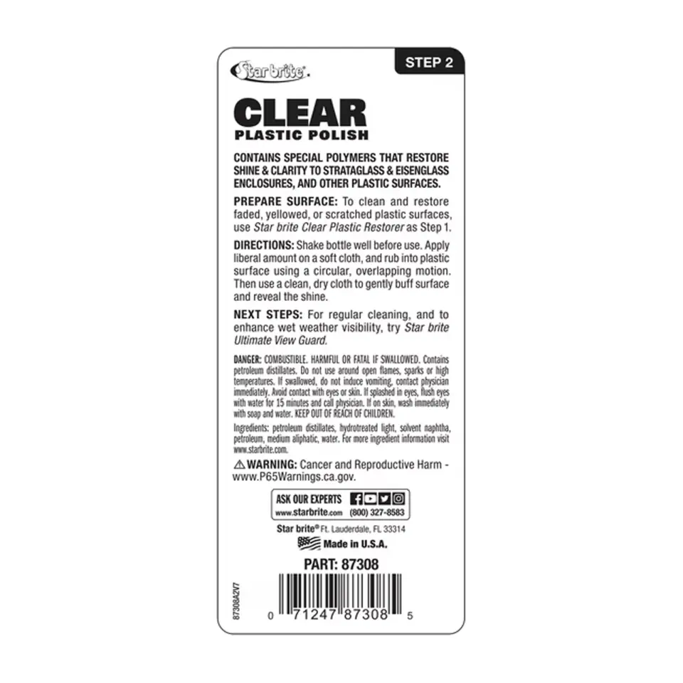 Starbrite® - Şeffaf Plastik Çizik Giderici - 2. Adım (237 ml): Teknelerinizdeki Sararmış ve Matlaşmış Plastiklere İlk Günkü Berraklığını Geri Verin!