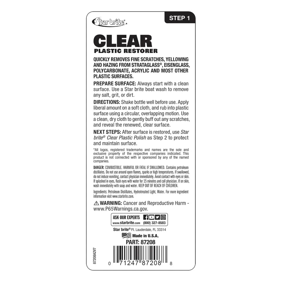 Starbrite® - Şeffaf Plastik Çizik Giderici - 1. Adım (237 ml): Sararmış ve Çizilmiş Plastiklere İlk Günkü Netliğini Geri Verin!