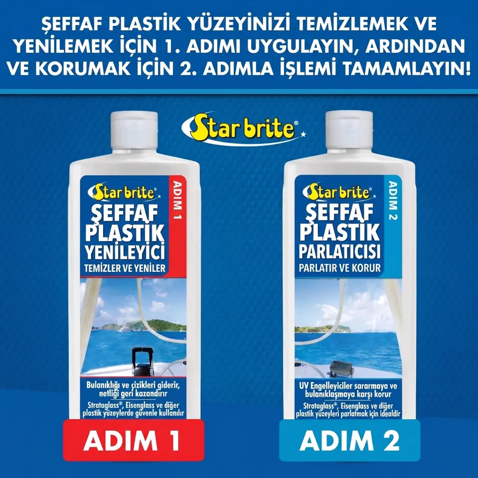 Starbrite® - Şeffaf Plastik Çizik Giderici - 1. Adım (237 ml): Sararmış ve Çizilmiş Plastiklere İlk Günkü Netliğini Geri Verin!