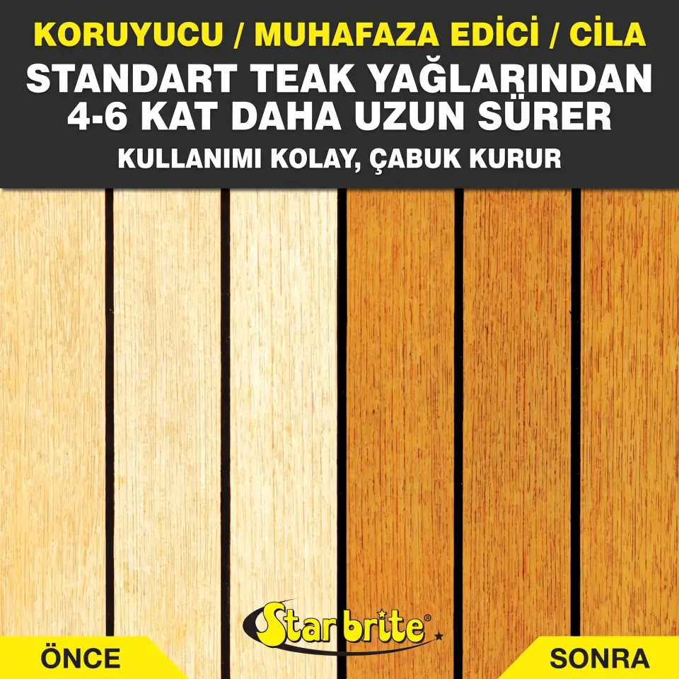Starbrite® - Premium Altın Sarısı Tik Yağı - 3. Adım (473 ml): Standart Yağlardan 6 Kat Daha Dayanıklı, Tik Ahşaplarınız İçin Mükemmel Altın Parıltısı!