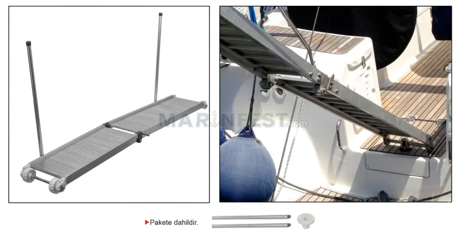 Sealux Tip 2-2K Pasarella Ahşap Basamaklı - 200x40 cm - 13 kg (Geniş Katlanır Seri) - Montaj Ayağı ve Tutamak Dahil