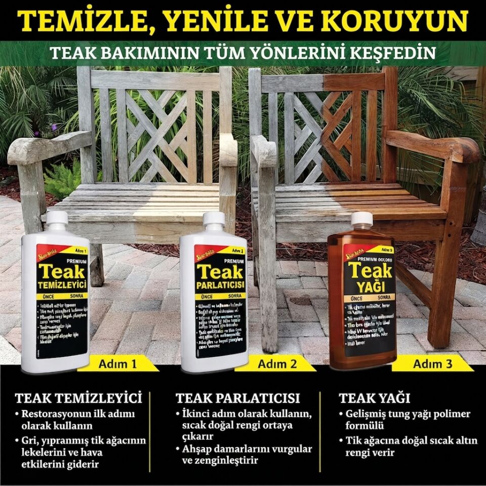 Starbrite® - Premium Tik Parlatıcı - 2. Adım (473 ml): Yorgun Ahşaplarınıza Doğal Sıcaklığını ve Büyüleyici Damarlarını Geri Verin!