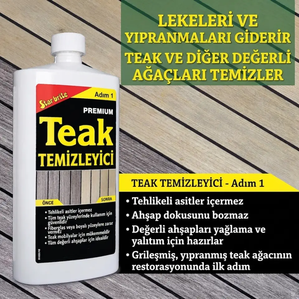 Starbrite® - Premium Tik Temizleyici - 1. Adım (473 ml): Zımparaya Son, Grileşmiş Ahşaplarını