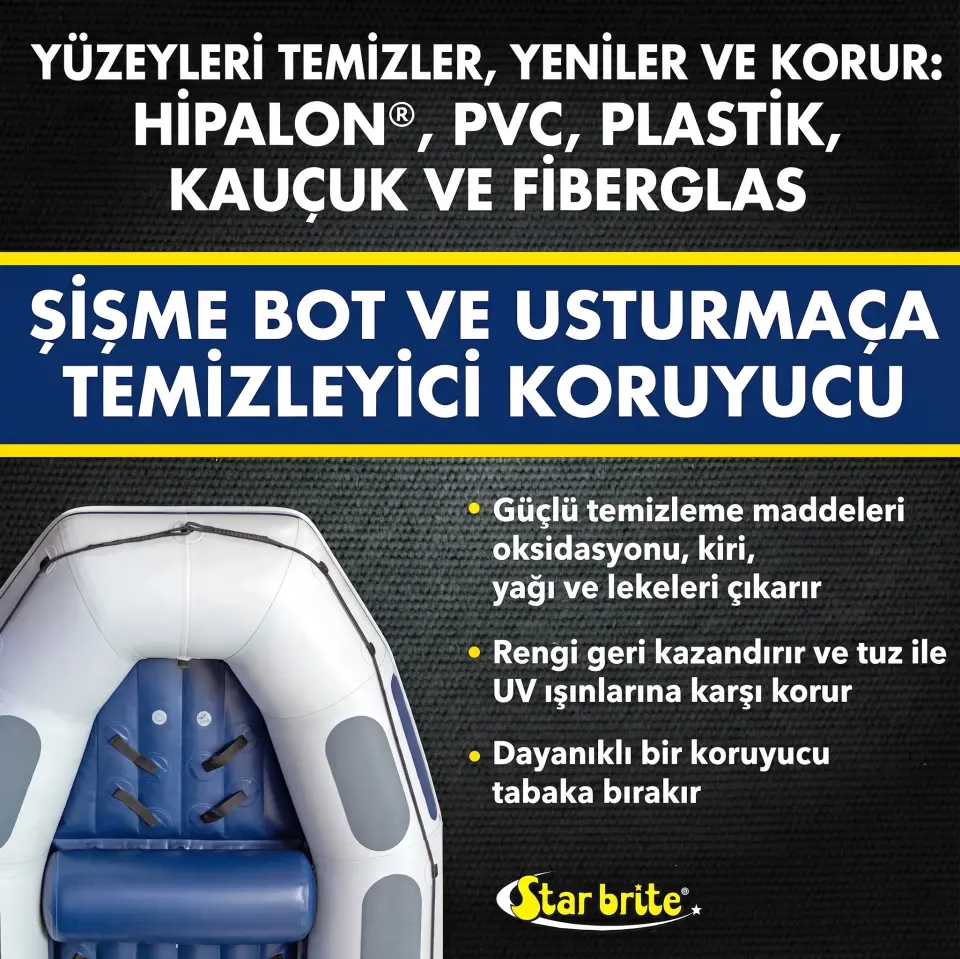 Starbrite® - Şişme Bot ve Usturmaça Ağır Hizmet Temizleyici (473 ml): Botunuzu Zahmetsizce Yenileyin, UV ve Tuz Sularına Karşı Zırhla Donatın!