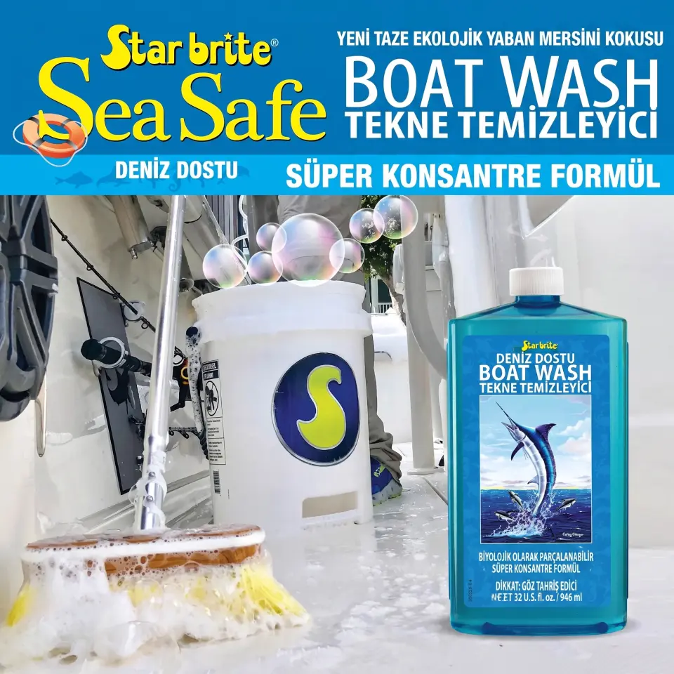 Starbrite® - Tekne Şampuanı Konsantre Sea Safe Çevre Dostu (946 ml): Cilayı Sökmeyen Güçlü Temizlik, Ferah Yaban Mersini Kokusu!