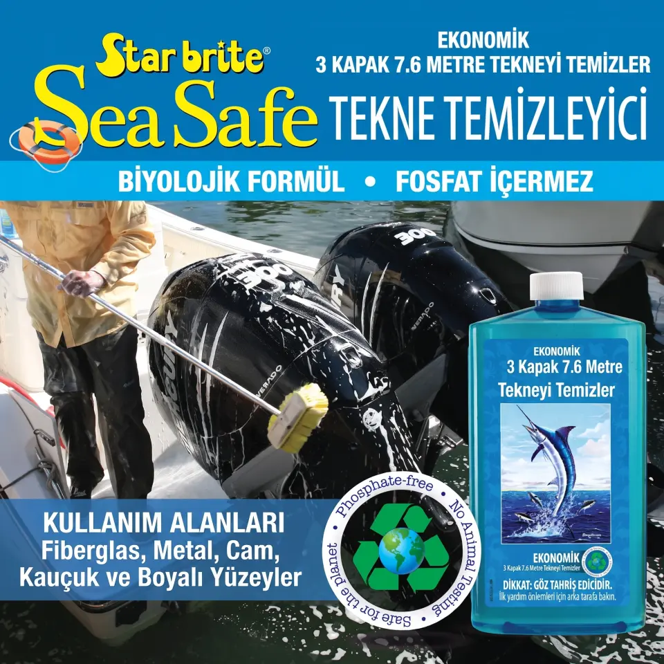 Starbrite® - Tekne Şampuanı Konsantre Sea Safe Çevre Dostu (946 ml): Cilayı Sökmeyen Güçlü Temizlik, Ferah Yaban Mersini Kokusu!