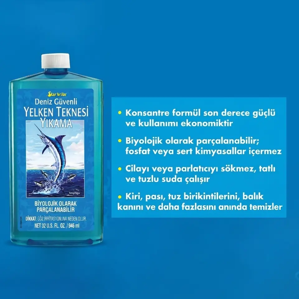 Starbrite® - Tekne Şampuanı Konsantre Sea Safe Çevre Dostu (946 ml): Cilayı Sökmeyen Güçlü Temizlik, Ferah Yaban Mersini Kokusu!
