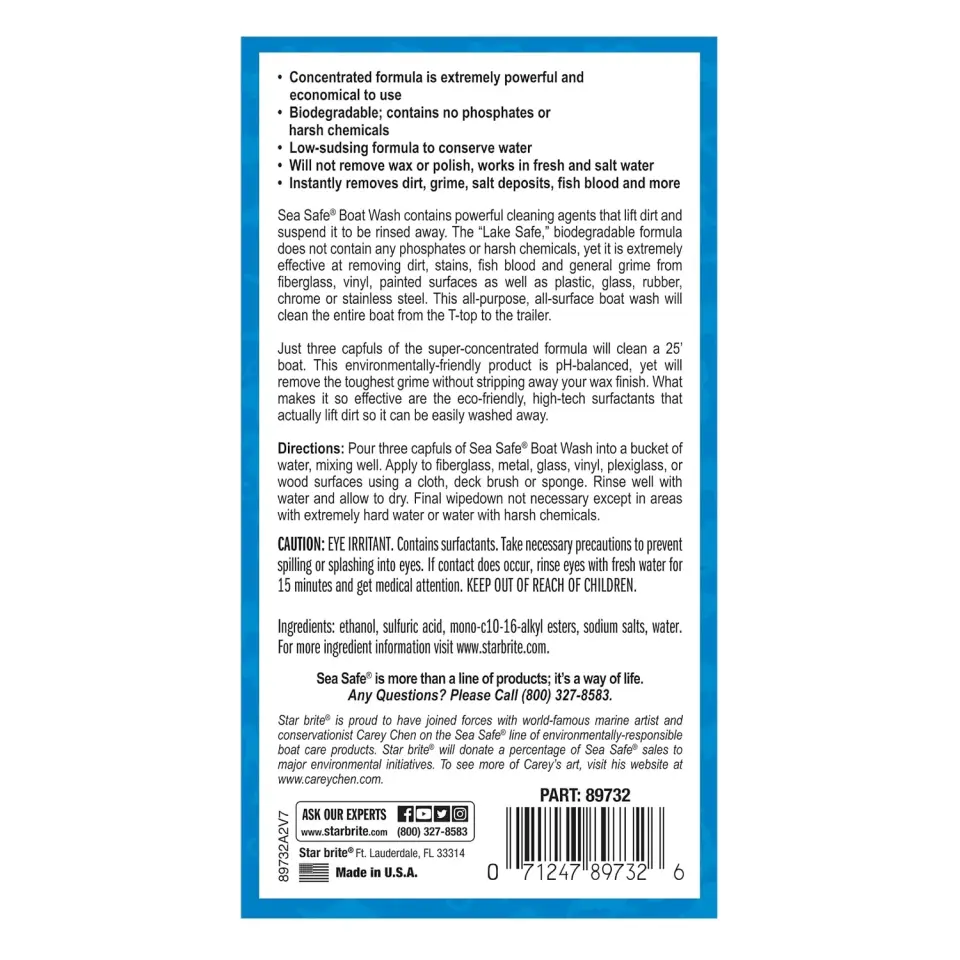 Starbrite® - Tekne Şampuanı Konsantre Sea Safe Çevre Dostu (946 ml): Cilayı Sökmeyen Güçlü Temizlik, Ferah Yaban Mersini Kokusu!