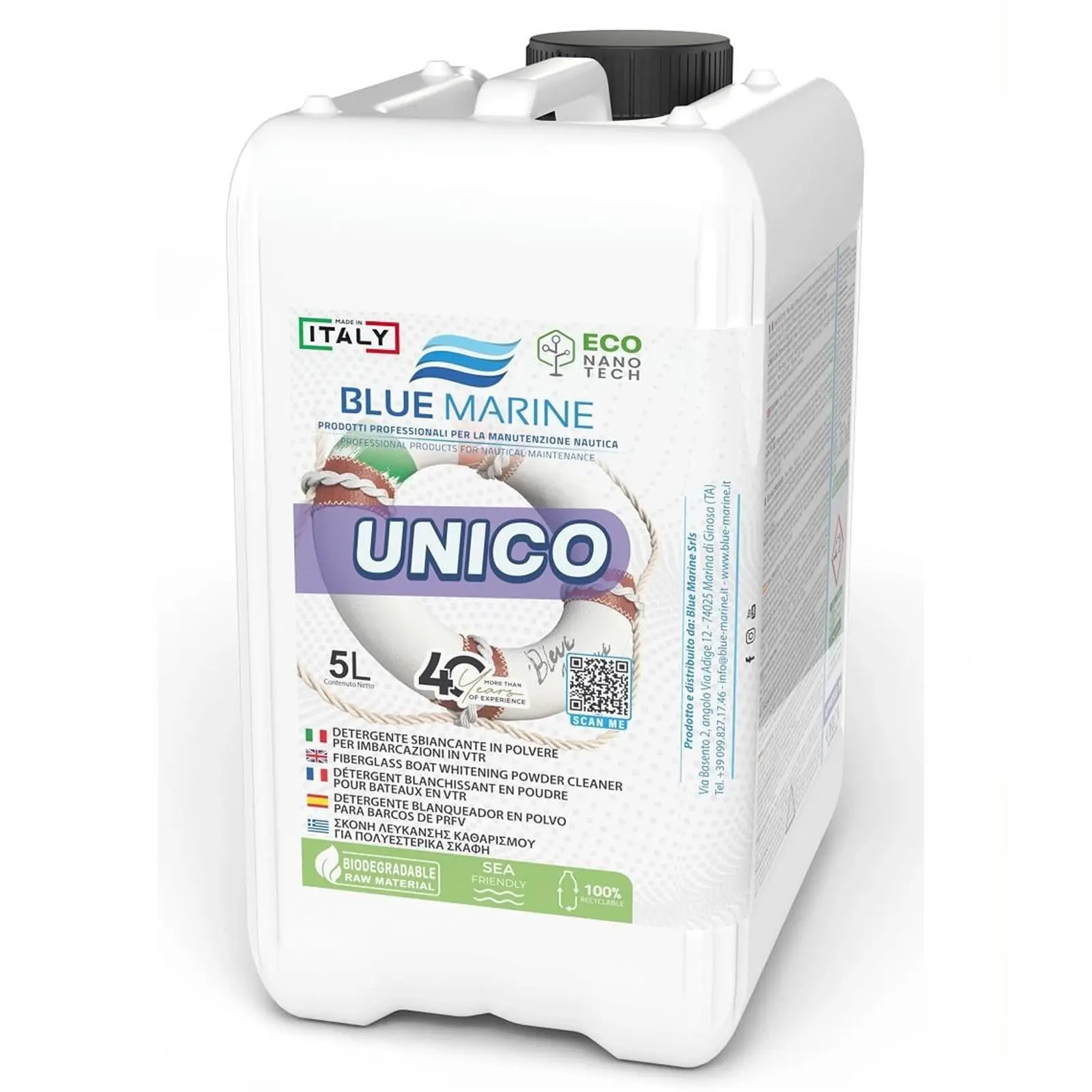 Blue Marine - Unico Toz Temizleyici Ağır Hizmet Tipi (5 Lt): Fiberglas Teknelerde Derinlemesine Beyazlık, Çizmeyen Güç ve Kusursuz Parlaklık!