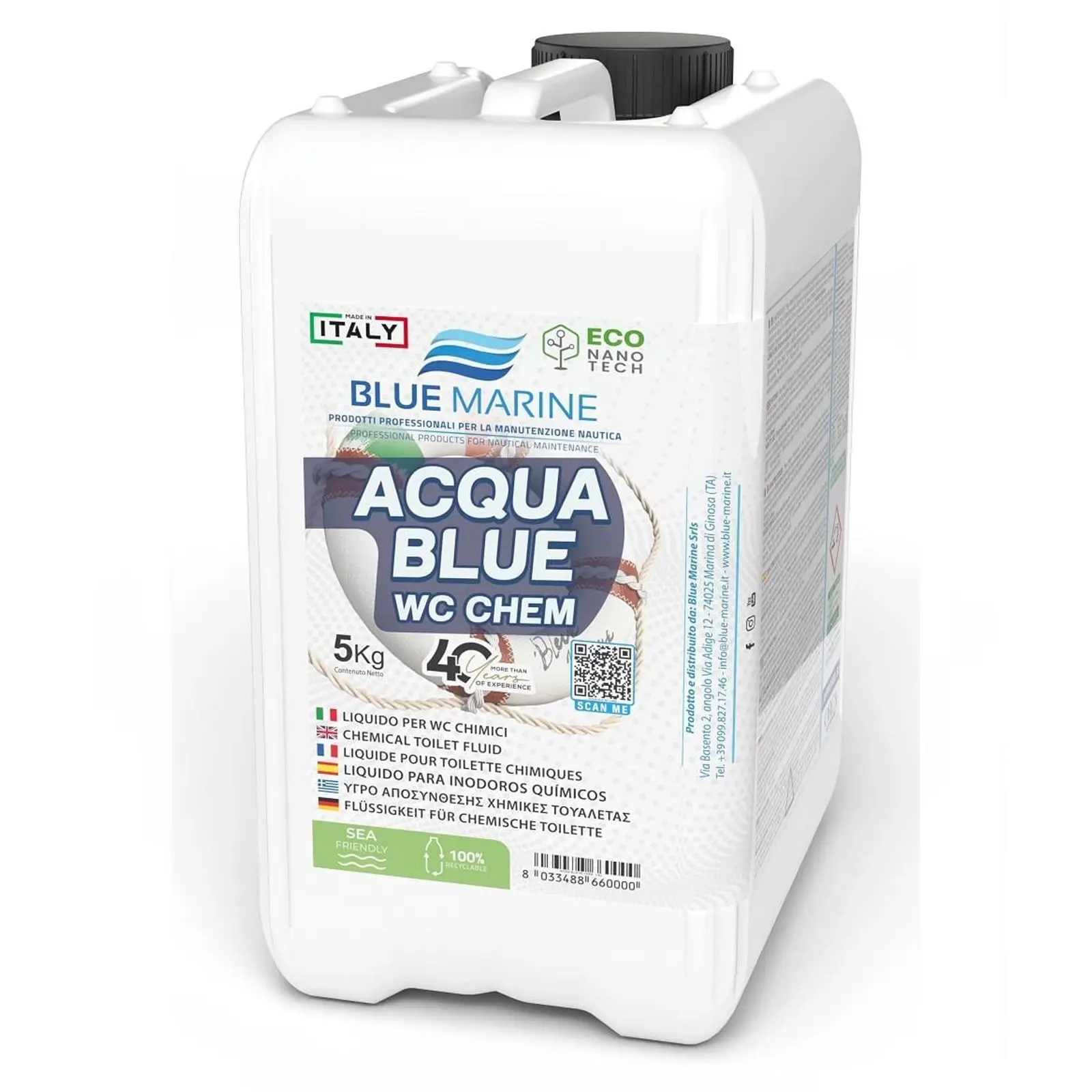 Blue Marine - Acqua Blue WC Chem Tuvalet Katkısı Koku Giderici (5 Kg): Karavan ve Tekneler İçin Formaldehitsiz, Güçlü Koku ve Atık Giderici!